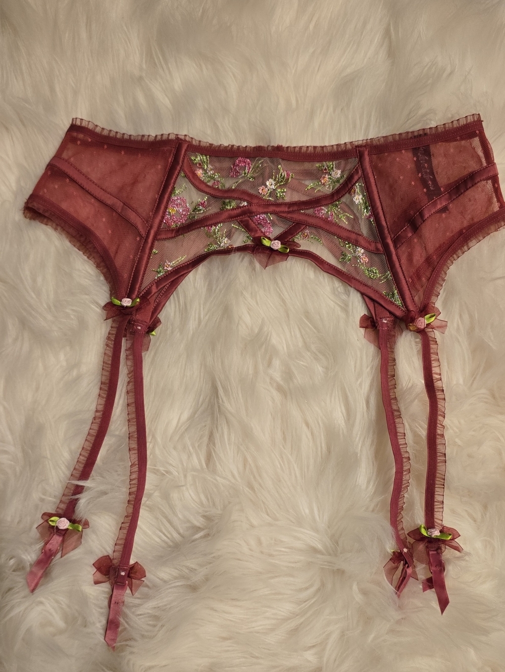 For Love And Lemons Burgundy Floral Embroidered Garter Belt SIZE M
